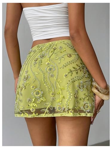 Floerns Women's Sequin Mini Skirts Low Rise Sparkly Beaded Night Out Short Skirts2
