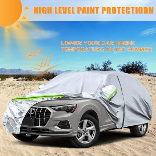 Image of Waterproof Car Covers Replace for 2012-2025 Audi Q3, 6 Layers Silver All Weather Custom-fit Car Cover with Zipper Door & Windproof Bands for Snow Rain Dust Hail Protection