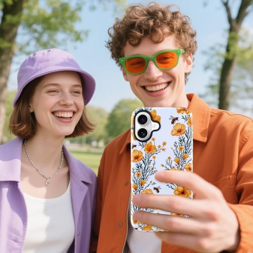 Image of Magnetic for iPhone 16 Plus Case [Compatible with Magsafe] Yellow Flower Floral Pattern Design, Full Body 2 in 1 Shockproof Scratch Resistant Protective Cover for Women Girl