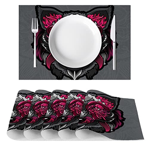 Set de table loup gris résistant à la chaleur et antidérapant lot de 6 - 3