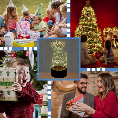 BIRBANN Lampara Goku Luz De Noche Para Niños,Control Táctil Inteligente 7 Colores Luces LED, Lampara Dragon Ba Ilusión Manga,para Niños Y Niñas Decoración Habitaciones Regalo De Cumpleaños