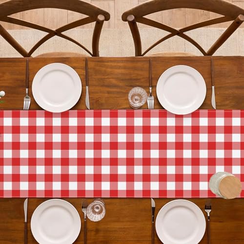 Buxiuer Italian Red and White Gingham Table Runner Checkered Baby Shower Party Decoration Christmas BBQ Picnic Home Kitchen Island Decor (Red, 13" x 90") by Buxiuer - Used condition - Image 4