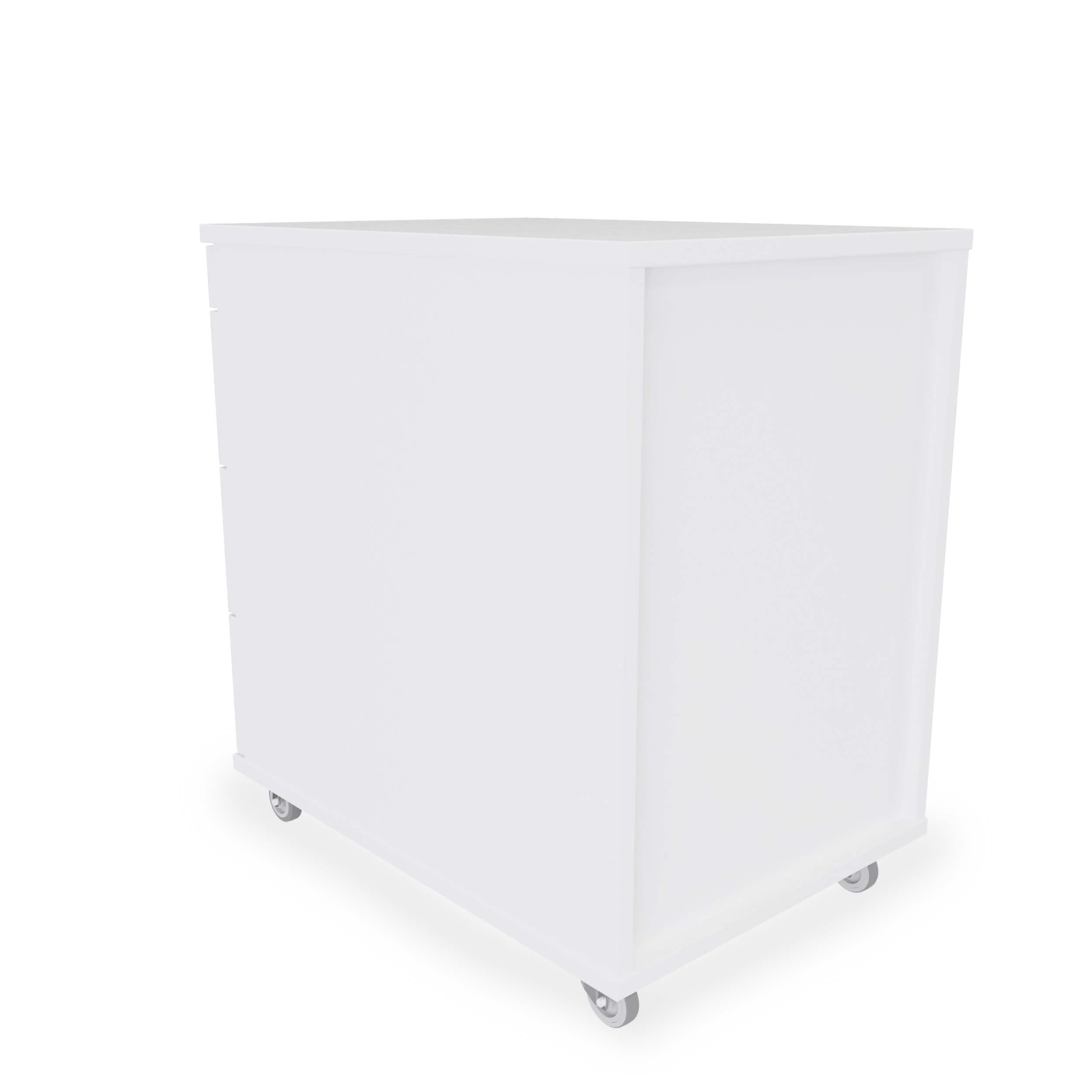 Rollcontainer 3 Schubladen + Materialauszug H 65 x B 43 x T 60 cm | Bürocontainer in Weiß | Schreibtischwagen abschließbar | Schubladenschrank für Schreibtisch aus eigener Fertigung