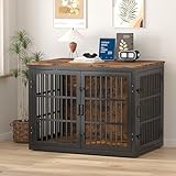 Piskyet Heavy Duty Dog Crate Furniture for Large Dog, 43.3''L Dog Kennel Indoor Furniture,Indestructible Metal Crate with Double-Doors, Dog Crate End Table, Chew-Resistant