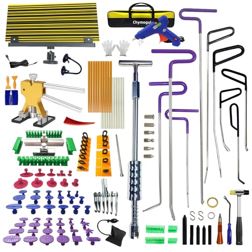 Chymogul 127Pcs Paintless Dent Repair Tools Big Size Slide Puller Golden Lifter Puller Car Dent Repair Kit Glue Puller Tabs Dent Puller Kit for Auto Dent Removal Minor Dents Door Dings