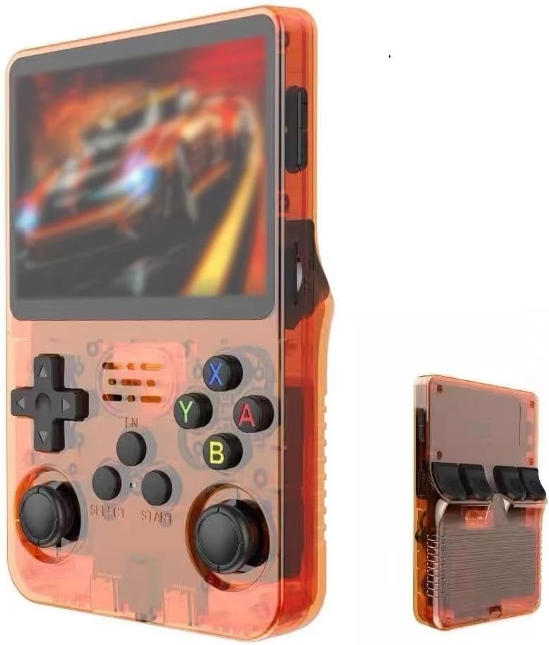 YUYQAQ Keyboy Game Console R36S Retro Handheld with 3.5 Inch IPS Screen, 128G Built-in 21000+ Classic Games, Linux System, Orange