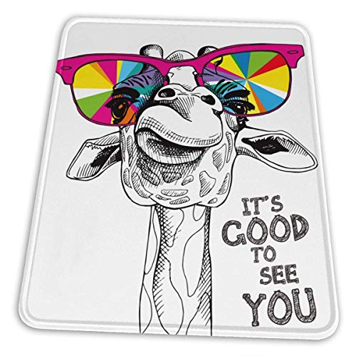 Preisvergleich Produktbild Mauspad, Premium-strukturierte Mausmatte, rutschfestes Gummibasis-Mousepad für Laptop, Computer und PC, mehrfarbig und multisize, lustige Giraffe in einer hellen Farbbrille