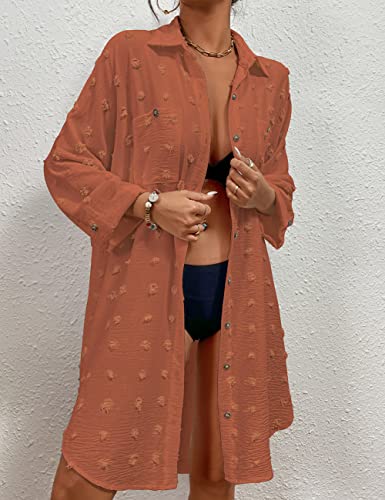 Image of Bsubsach Button Down Swimsuit for Women Sweatshirt Dress with Ruffled Sleeves Beach Shirt
