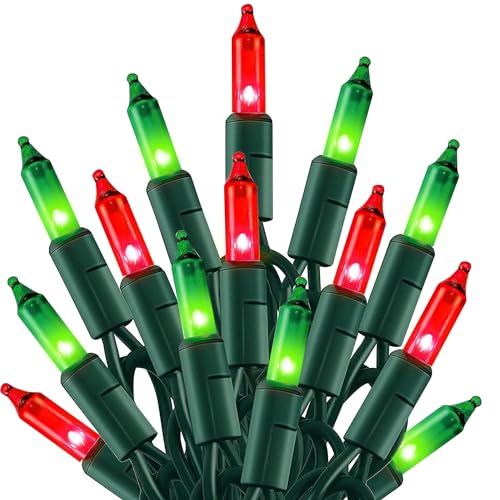 TW SHINE Christmas Mini String Lights, 20FT 100 Count Incandescent Mini Christmas Tree Lights, Waterproof Xmas String Lights for Outdoor Indoor Home Party Yard Decorations, Red and Green