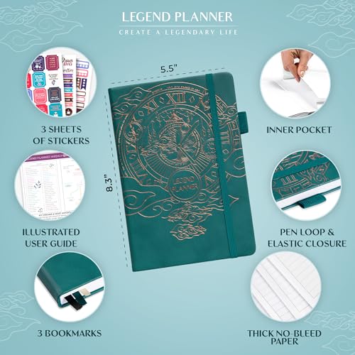 Image of Legend Planner Undated, Weekly & Daily Goal Journal, A5 Dark Teal