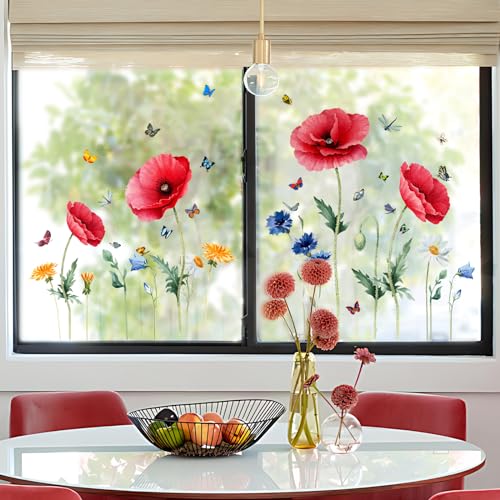 Tanlaby Blume Rot Fensterbilder Blumen Fensteraufkleber Sommer Frühling...