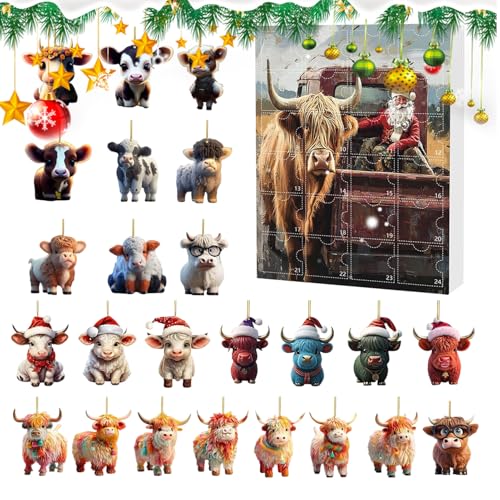 Compte à rebours de Noël Highland Cow pour décoration de voiture et mur
