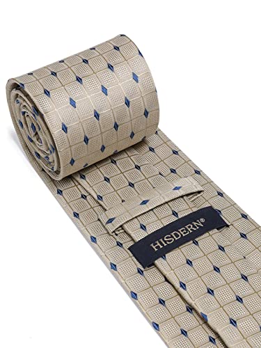 Image of HISDERN Ties for Men Plaid Checkered Tie with Pocket Square Woven Business Formal Necktie Handkerchief Set Wedding Party