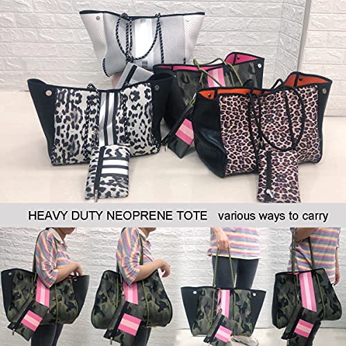 TRANBO Woman Neoprene Beach Tote Bag Large Sand proof Handbags with Wristlet for Summer Vacation Pool Beach Gym (c-Camo)4