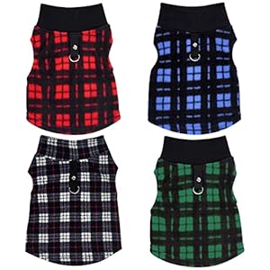 4 pieces buffalo plaid dog sweaters with leash ring soft fleece vest dog pullover warm jacket pet dog clothes winter dog outfits for small puppy cat pets small   cucciolini doodles
