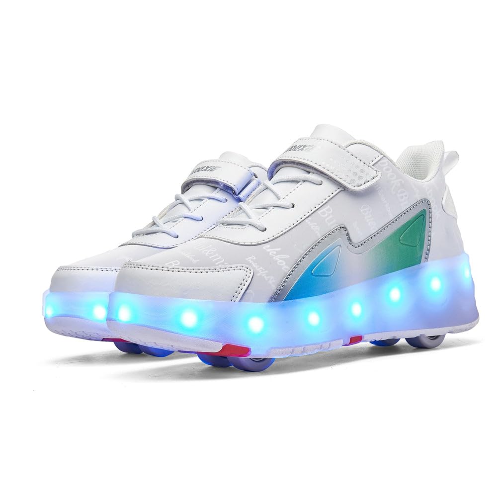 Sneaker per Bambini,Scarpe da Skateboard a Due Ruote,Luce a Cambio Colore Regolabile,Ricarica USB,universali per Ragazzi e Ragazze,Nero Rosa Oro Argento 27–40 EU