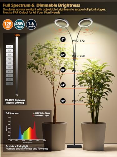 Image of Smart Grow Lights for Indoor Plants, Plant Light with Auto-Timer, Full Spectrum LED Grow Light, Adjustable Height & Stepless Dimming,Plant Assistant Suitable for Most Plants (Black, Dual Heads)