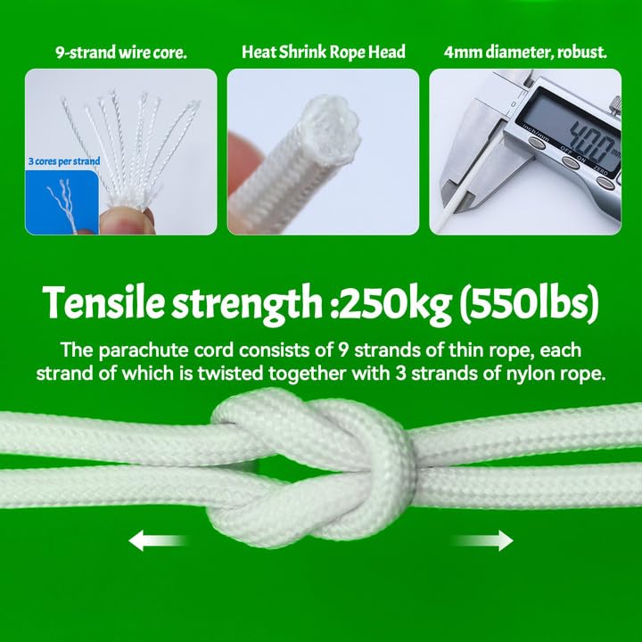 Paquete De 6 Cuerdas Tensoras Fluorescentes 4mm X 4m (550 Paracord) Para Acampar: Brillan En La Oscuridad Y Soportan 250kg