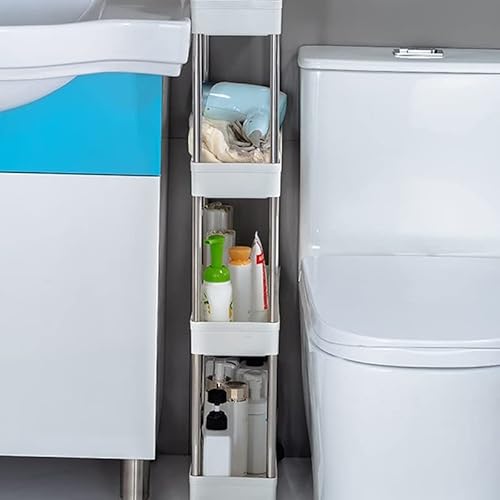 HZH Carrinho de armazenamento móvel fino de 4 camadas Cesta de armazenamento em rack para lavanderia