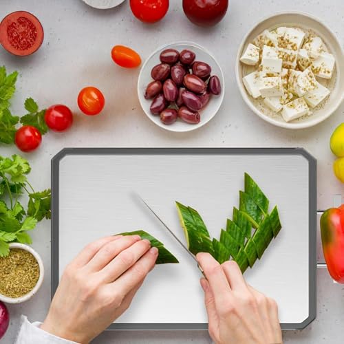 Tabla de Cortar Grande de Acero Inoxidable 2-en-1 Doble Cara, Antitóxica, Apta para Alimentos, Fácil de Limpiar, Muy Grande miniatura 3