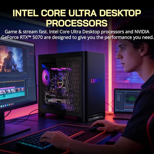 Image of Lenovo Legion Tower 5i Gaming Desktop, Intel Ultra 7 265F, NVIDIA GeForce RTX 5070 12GB GDDR7, 32GB DDR5, 2TB Storage (1TB SSD+1TB Docking Station), HD Audio, RGB Cooling, Wi-Fi 6E, Win 11, Black