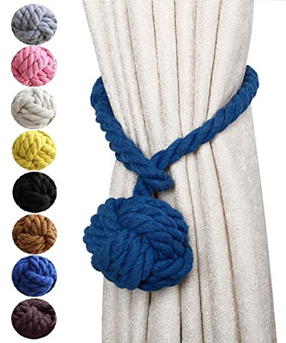 HoHnH 4 alzapaños para cortina, color azul, hecho a mano, cuerda de algodón natural para cortinas, soportes decorativos rurales (4, azul)