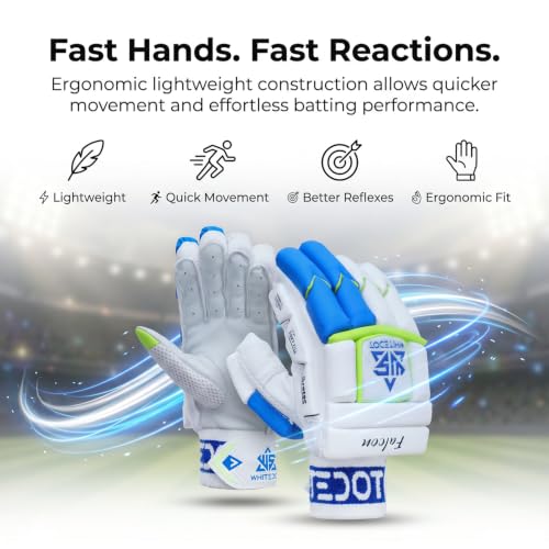 Image of Whitedot Falcon Cricket Batting Gloves||Suitable for Boys|Small Right Hand||White