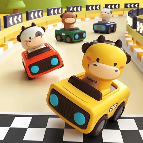 Image of Kidology Press & Go Friction-Powered Cars for Babies 0-3 Years - Animal Mini Racing Car, Push & Go Vehicle for Early Learning, Motor Skill Development, Fun Toy for Toddlers & Kids - Pack of 2