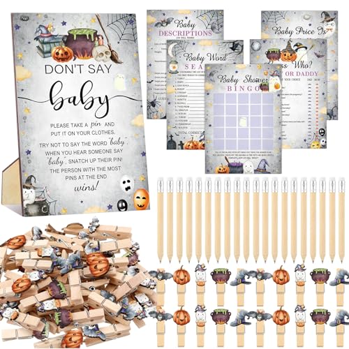 Image of Patelai 321 Pcs Halloween Baby Shower Decoration Spooky Gender Reveal Games