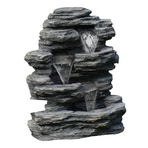 Pure Garden W150001 Cascading Waterfall, Natural Looking Stone And Soothing Sound Outdoor Water Fountain, Grey #TOP16