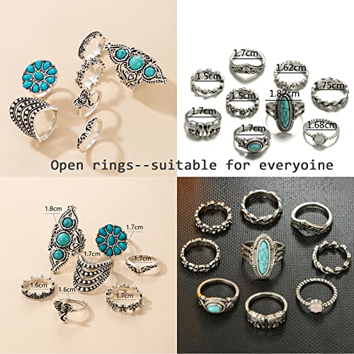 Yomlry 38Pcs Vintage Knuckle Rings Teal Turquoise Ring Set Boho Western Rings Y2K Retro Midi Stacking Rings Animal Bohemian Turquoise Jewelry Rings For Women Teen Girls Holiday Gift 38Pcs Turquoise #TOP3