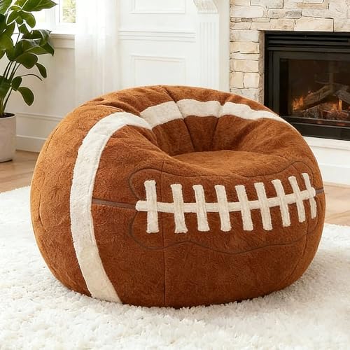Sports Basketball Football Bean Bag Chair No Filler - Giant Bean Bag Chairs for Adults - Rugby Basebal Bean Bag Cover Sofa Couch(Rugby D80cm-empty Cover)