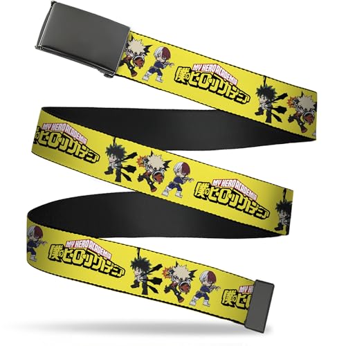 Buckle-Down My Hero Academia Flip Web Belt My Hero Academia Chibi Trio Action Logo Yellow