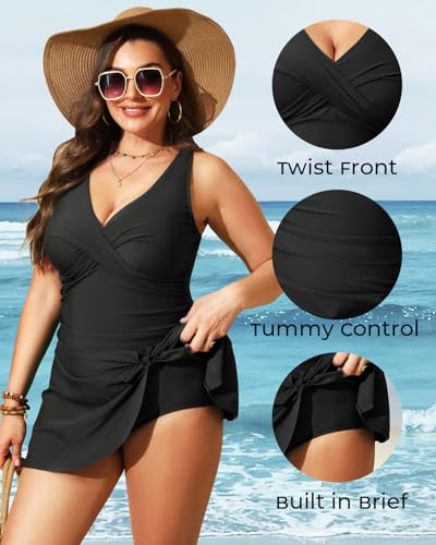 Aqua Eve Plus Size Swim Dress - One Piece Swimsuit Tummy Control Bathing Suit Swimwear with Skirt 20253