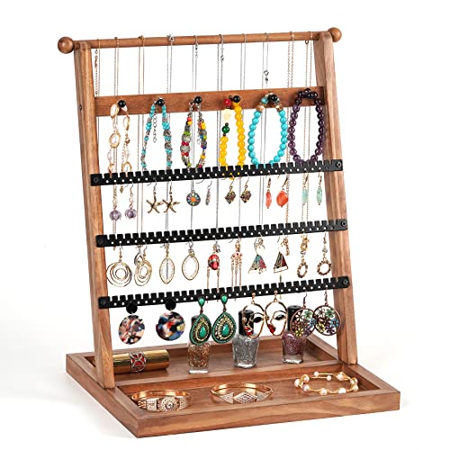 Présentoir à bijoux - Porte-bijoux incliné - Grand rangement de bijoux en bois avec pour chaînes, bagues, collier, bracelet, montre, arbre à bijoux, porte-chaînes et accessoires Cover