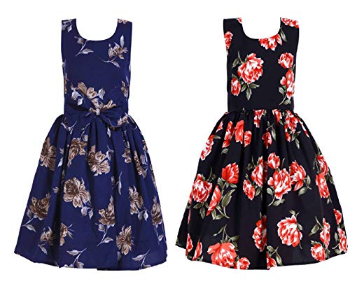 Image of Casual Frock for Baby Girls,Blue Printed and Olive Printed,Pack of 2