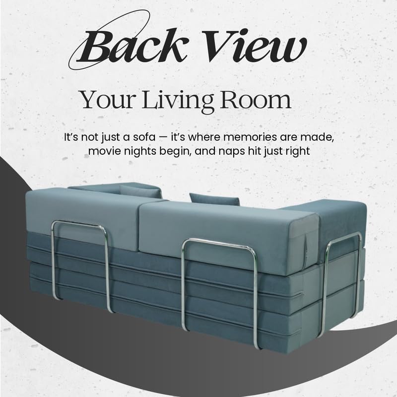 Image of Adorn India Easy Premium Modular 4 Seater Sofa Cum Bed | Velvet Suede Fabric | Colour Grey | Modern Design | Size 6x6 Fit | Comfortable for Seat & Sleep | Washable Cover | Perfect for Home & Office