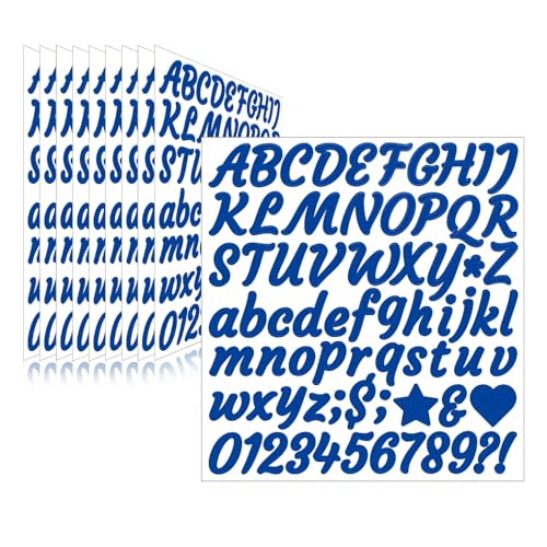 Image of 730 Pieces 10 Sheets Letter Stickers,Self Adhesive Waterproof Mailbox Numbers Stickers,Alphabet Decals for DIY,Bulletin Board,Window,Door,Sign,Bike,Car,Laptop,Scrapbook (Blue, 1 Inch)