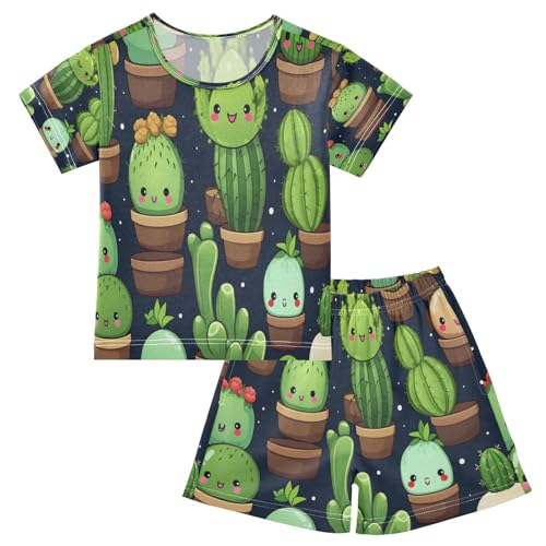 Cactus(37) Kids Pjs Set Boys Girls Summer Short-Sleeve Sleepwear Pajamas 2PCS