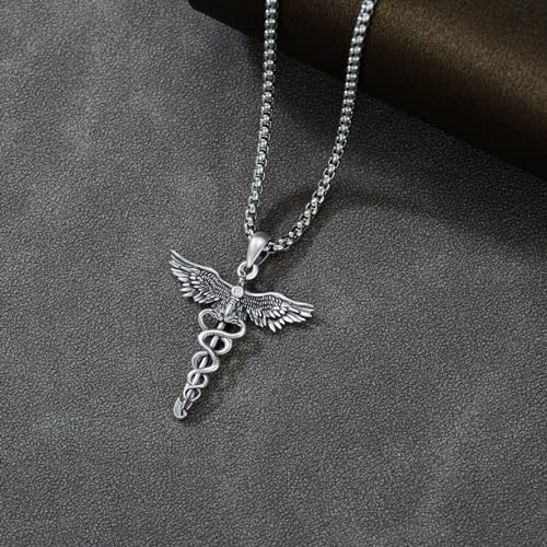 Caduceus Necklace for Men Women 925 Sterling Silver RN Nurse Graduation Gift Phoenix Pendant Doctor Nurse Medicine Themed Jewelry Gifts for Nurses Day Dirthday3