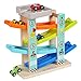 TOWO Pista per Auto in Legno -Rampa Auto Click-Clack con 4 Macchinine da Corsa in Legno per Bimbi Parcheggio sul Tetto e Piste a Zig-Zag - Giocattoli di Legno per Bambini di 1 2 3 4 Anni