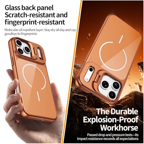 Étui de protection rigide iPhone 12 Pro orange en placage de verre avec support objectif - 4