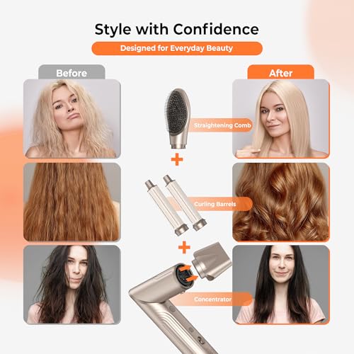 Image of 90 Degree Rotating Air Styler, 5 in 1 Hot Air Comb Set, Pink Gold