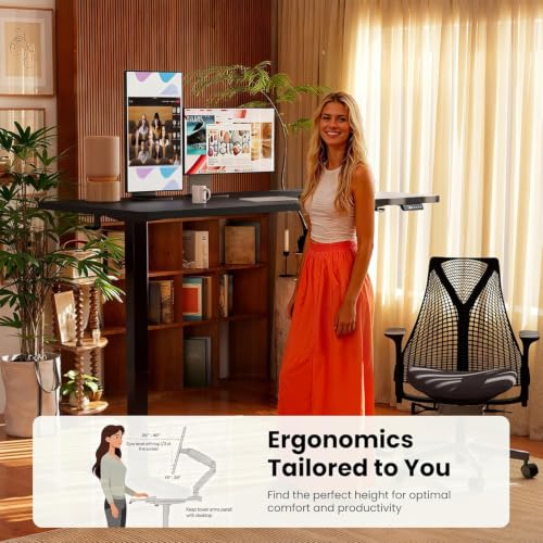 Image of ErGear Height Adjustable Electric Standing Desk, 63 x 28 Inches Sit Stand up Desk, Memory Computer Home Office Desk, Carbon Fiber Black