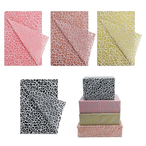 Bekecidi 40 Blatt Seidenpapier mit Leopardenmuster, Seidenpapier mit Leopardenmuster zum Verpacken von Geschenken Verpackungspapier für Geburtstage Hochzeiten Valentinstag Bastelbedarf, 4 Farben