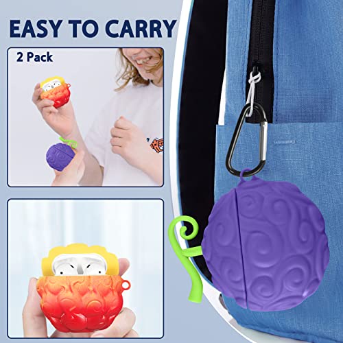 Wowchic 2 Packs For Airpods 2Nd/1St Case Soft Cute 3D Food Kawaii Cool Fun Funny Designer Unique Shell For Apple Airpod Air Pods 1/2 Cover Cases For Men Girls Women Boys Red Yellow Purple Fruit #TOP4