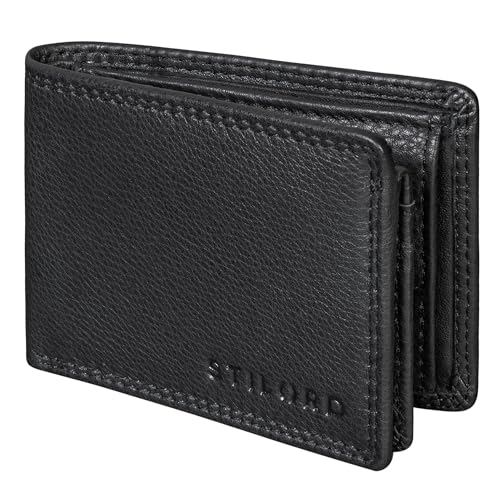 STILORD 'Matteo' Herren Mini Portemonnaie Leder Echtleder Geldbörse RFID Schutz modernes Design Brieftaschen für Männer mit Münzfach Geldbeutel klein Leather Slim Wallet, Farbe:schwarz