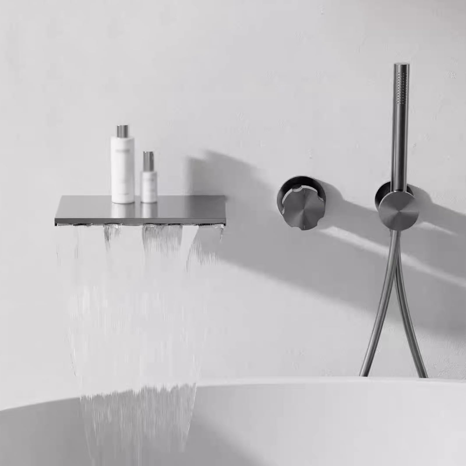 JYBNBBE Bath Shower Mixer Tap Wall Mount Waterfall Hot and Cold Brass Concealed Mixer Bath Taps with Shower Black (Grey A)