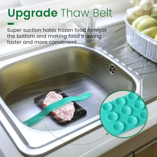 Thaw Belt, 2 Pack Silicone Sink Thawing Fixator Belt, Longer Faster & Safer Defrosting Belt for Frozen Meat and Vegetable, Super Suction Meat Defroster (Grey+Green)