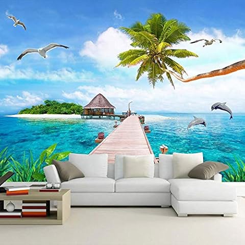 DECOVSUN Wall Stickers & murals Seagulls Coconut Trees Seascape Sky 157.50x110.30 inch Creative DIY 3D printingRemovable Self-Adhesive Waterproof Bedroom Living Room Wall Art Stickers Home Decoration Cover